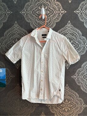 Short-Sleeve White Micro-Print Button-Down Shirt